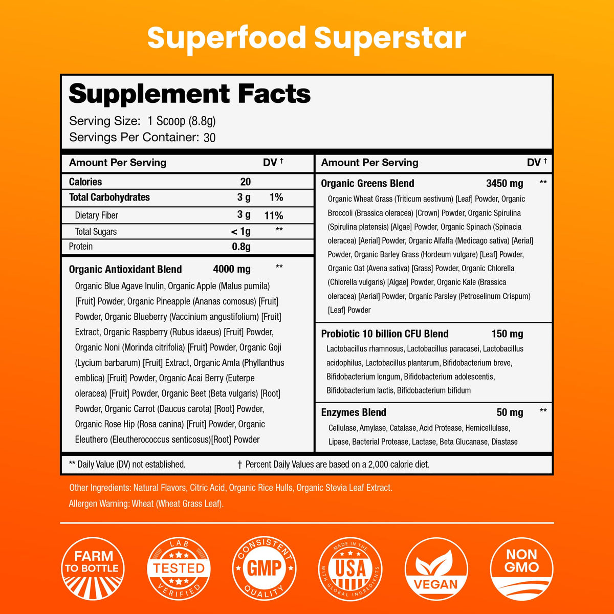 NutraChamps Super Greens Powder Premium Superfood | 20+ Organic Green Veggie Whole Foods | Wheat Grass, Spirulina, Chlorella | Antioxidant, Digestive Enzyme - FENGGESTORE20