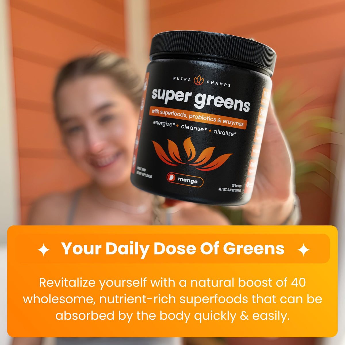 NutraChamps Super Greens Powder Premium Superfood | 20+ Organic Green Veggie Whole Foods | Wheat Grass, Spirulina, Chlorella | Antioxidant, Digestive Enzyme - FENGGESTORE20
