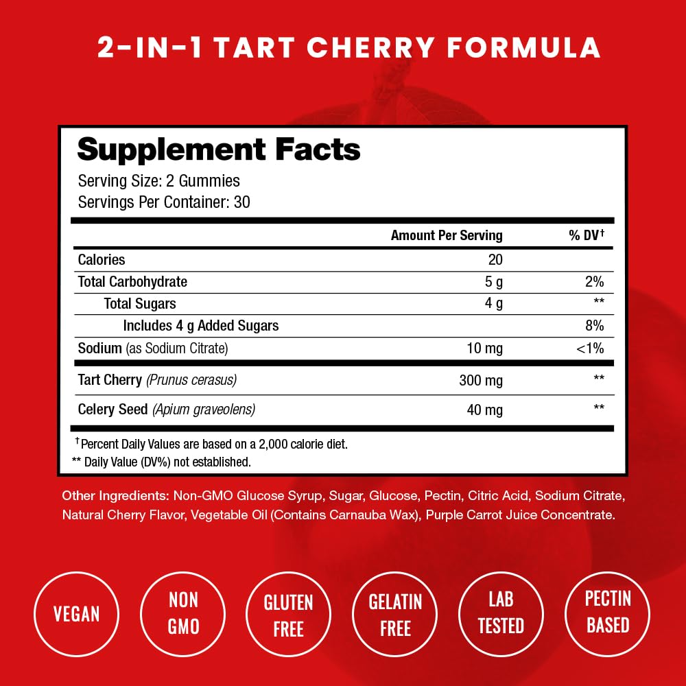 NutraChamps Tart Cherry Gummies - Tart Cherry Extract with Celery Seed - 60 Vegan Gummies (2-Pack) - FENGGESTORE20