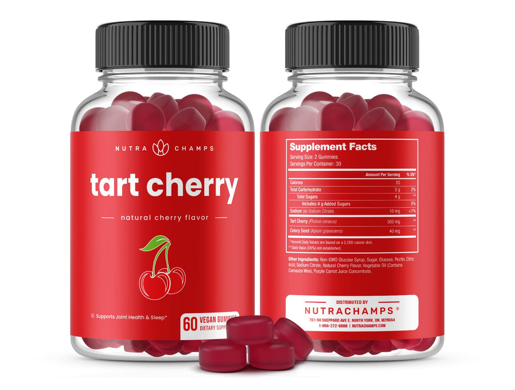 NutraChamps Tart Cherry Gummies - Tart Cherry Extract with Celery Seed - 60 Vegan Gummies (2-Pack) - FENGGESTORE20