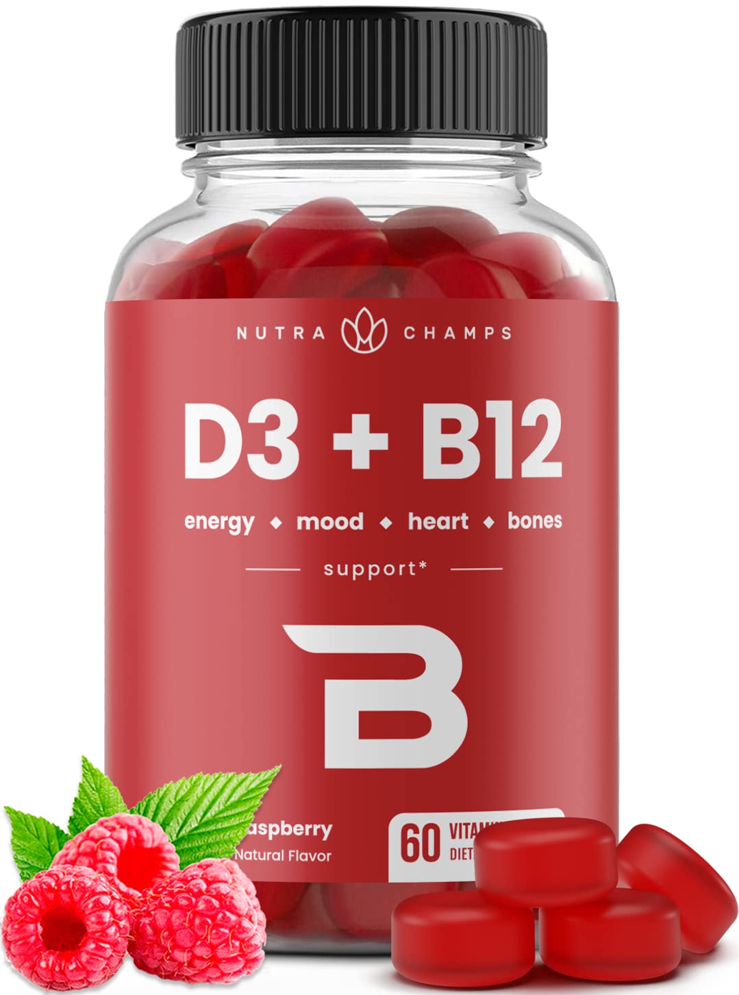 NutraChamps Vitamin D3 & B12, Methyl B12 Gummies for Adults & Kids, Enhanced with Vitamin D 3 & B9 Vitamin Folate, Natural Energy, Mood - FENGGESTORE20