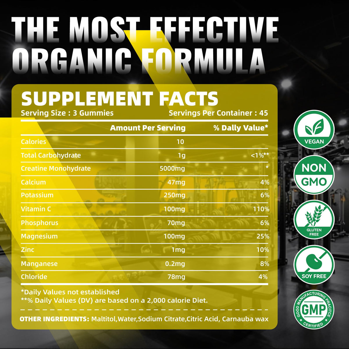 NUTRAGOGO NSF Certified Creatine Gummy - Creatine Monohydrate Gummies for Men & Women-5g of Creatine Monohydrate per Serving - Sugar Free,Vegan, Pineapple Electrolyte Chews, 135 Count - FENGGESTORE20