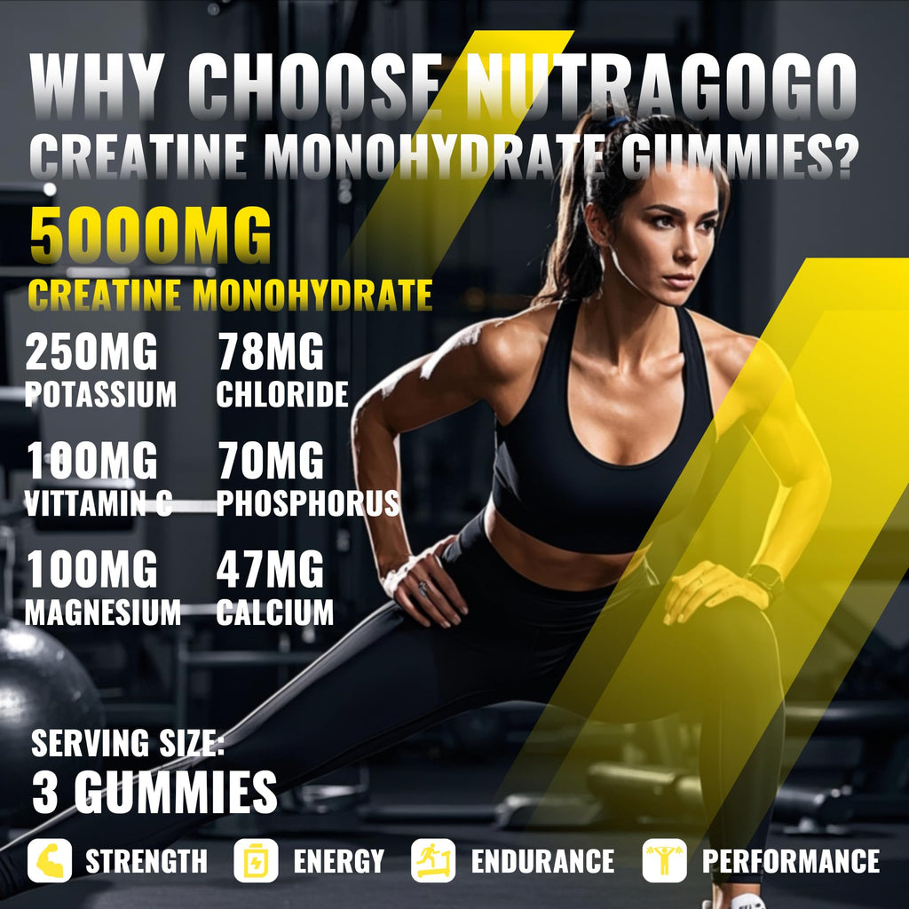 NUTRAGOGO NSF Certified Creatine Gummy - Creatine Monohydrate Gummies for Men & Women-5g of Creatine Monohydrate per Serving - Sugar Free,Vegan, Pineapple Electrolyte Chews, 135 Count - FENGGESTORE20