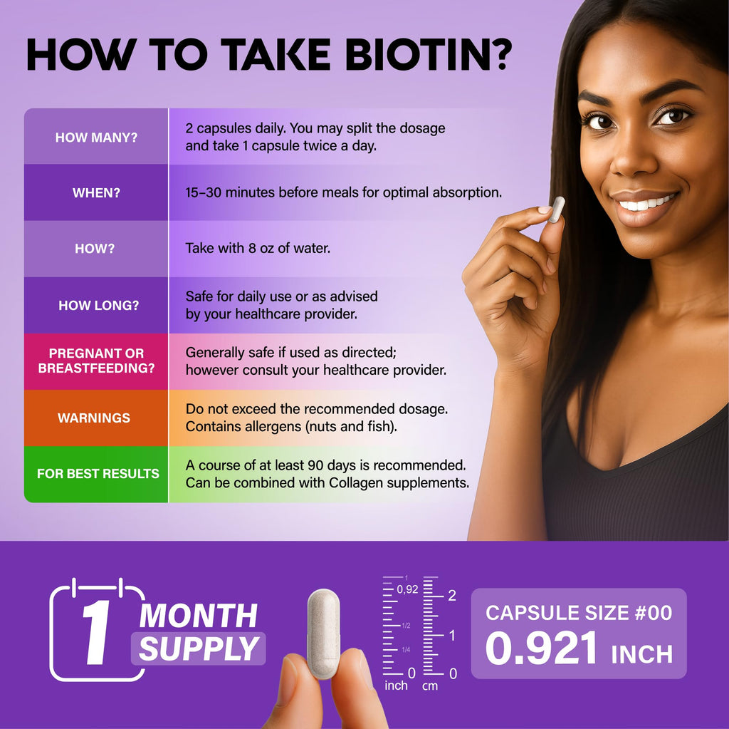 NUTRAHARMONY Biotin | Collagen | Hyaluronic Acid | Keratin - Support Normal Hair Growth Cycle - Skin & Nails - 25000mcg Vitamins B1, B2, B3, B6 & B7 - FENGGESTORE20