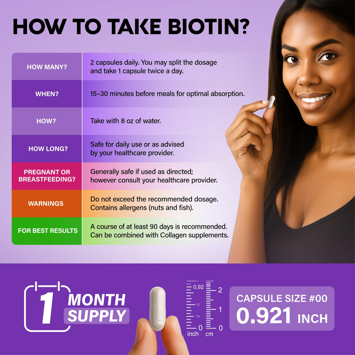 NUTRAHARMONY Biotin | Collagen | Hyaluronic Acid | Keratin - Support Normal Hair Growth Cycle - Skin & Nails - 25000mcg Vitamins B1, B2, B3, B6 & B7 - FENGGESTORE20