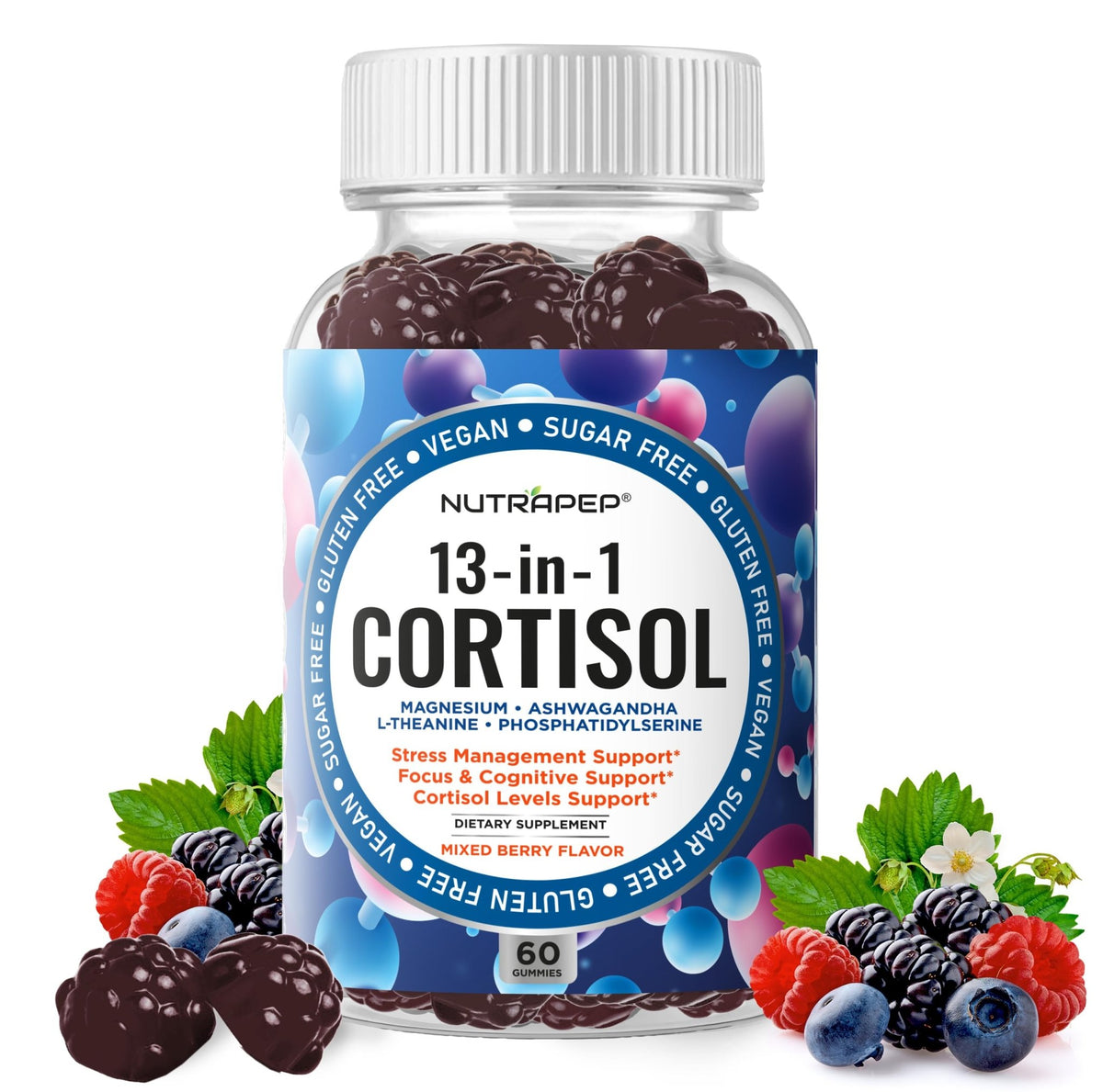 NutraPep Cortisol Gummies for Women Men - 13-in-1 High Cortisol Reducer with Ashwagandha Magnesium L-theanine Rhodiola Rosea - Daily Cortisol Detox Manager for Stress Focus Support - Vegan Sugar Free - FENGGESTORE20