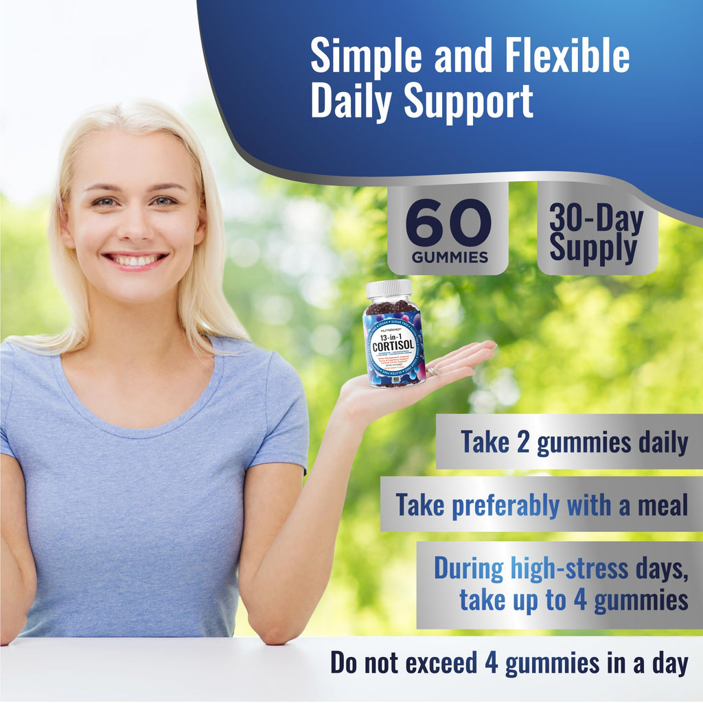 NutraPep Cortisol Gummies for Women Men - 13-in-1 High Cortisol Reducer with Ashwagandha Magnesium L-theanine Rhodiola Rosea - Daily Cortisol Detox Manager for Stress Focus Support - Vegan Sugar Free - FENGGESTORE20
