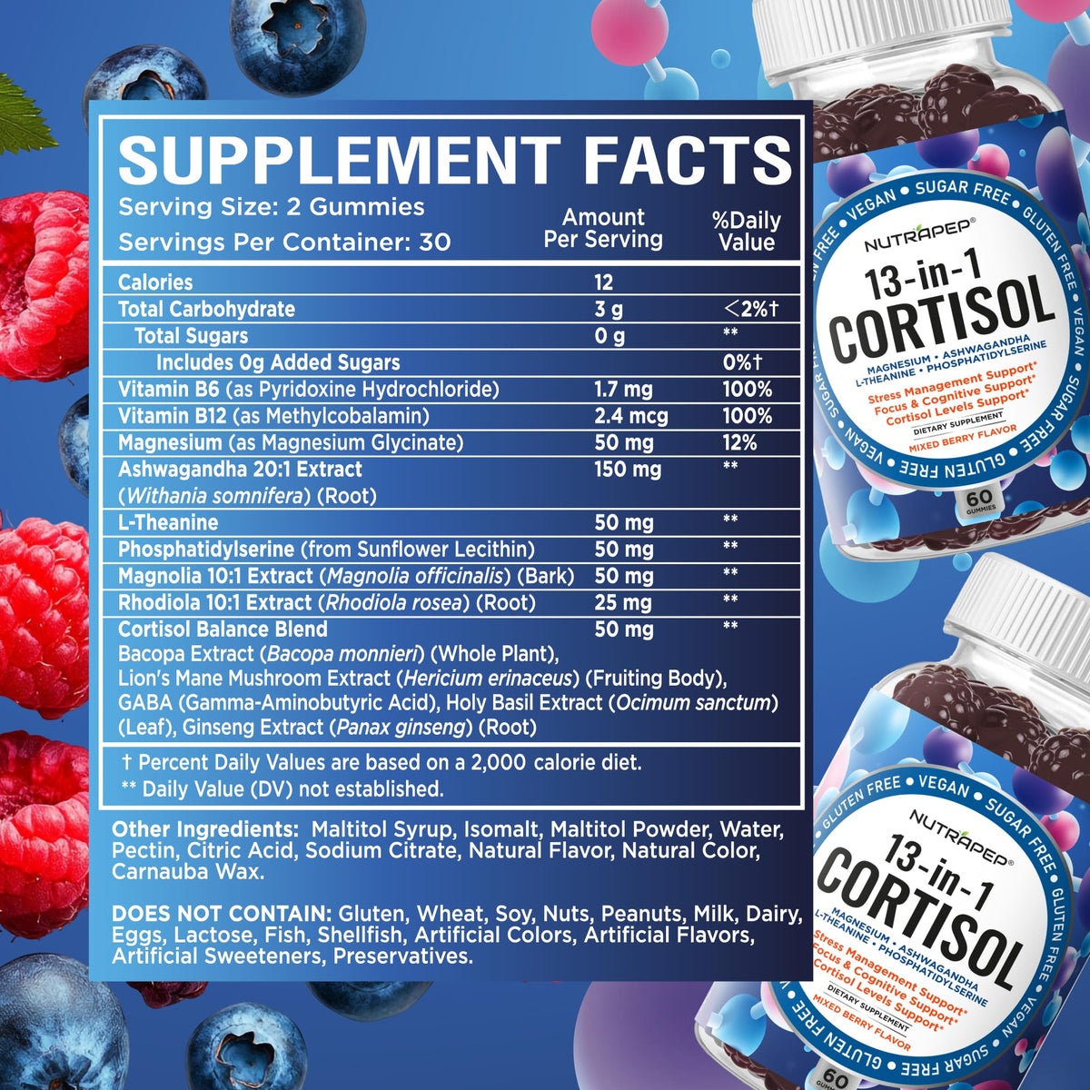 NutraPep Cortisol Gummies for Women Men - 13-in-1 High Cortisol Reducer with Ashwagandha Magnesium L-theanine Rhodiola Rosea - Daily Cortisol Detox Manager for Stress Focus Support - Vegan Sugar Free - FENGGESTORE20