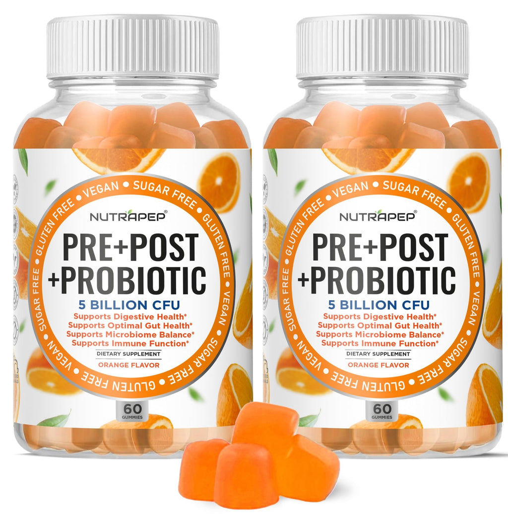 NutraPep Prebiotic Probiotic & Postbiotic Gummies for Women Men & Kids Children - High Potency 5 Billion CFU - Sugar-Free & Gluten 60 Count (Pack of 2) - FENGGESTORE20