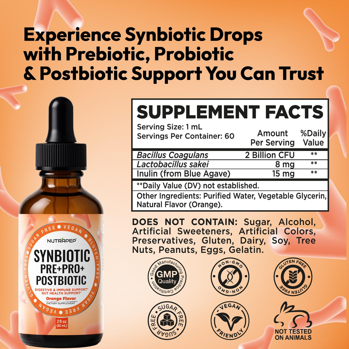 NutraPep Synbiotic Liquid Drops - Probiotic Prebiotic & Postbiotic Supplement for Adults Kids Ages 4+ - Daily Synbiotic for Gut Health Digestive & Immune Support - FENGGESTORE20
