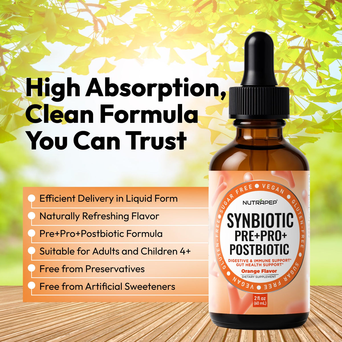 NutraPep Synbiotic Liquid Drops - Probiotic Prebiotic & Postbiotic Supplement for Adults Kids Ages 4+ - Daily Synbiotic for Gut Health Digestive & Immune Support - FENGGESTORE20