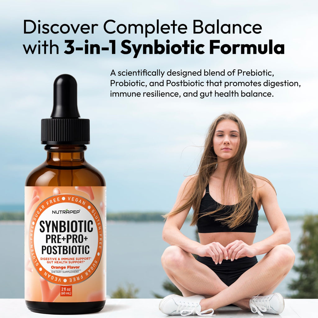 NutraPep Synbiotic Liquid Drops - Probiotic Prebiotic & Postbiotic Supplement for Adults Kids Ages 4+ - Daily Synbiotic for Gut Health Digestive & Immune Support - FENGGESTORE20