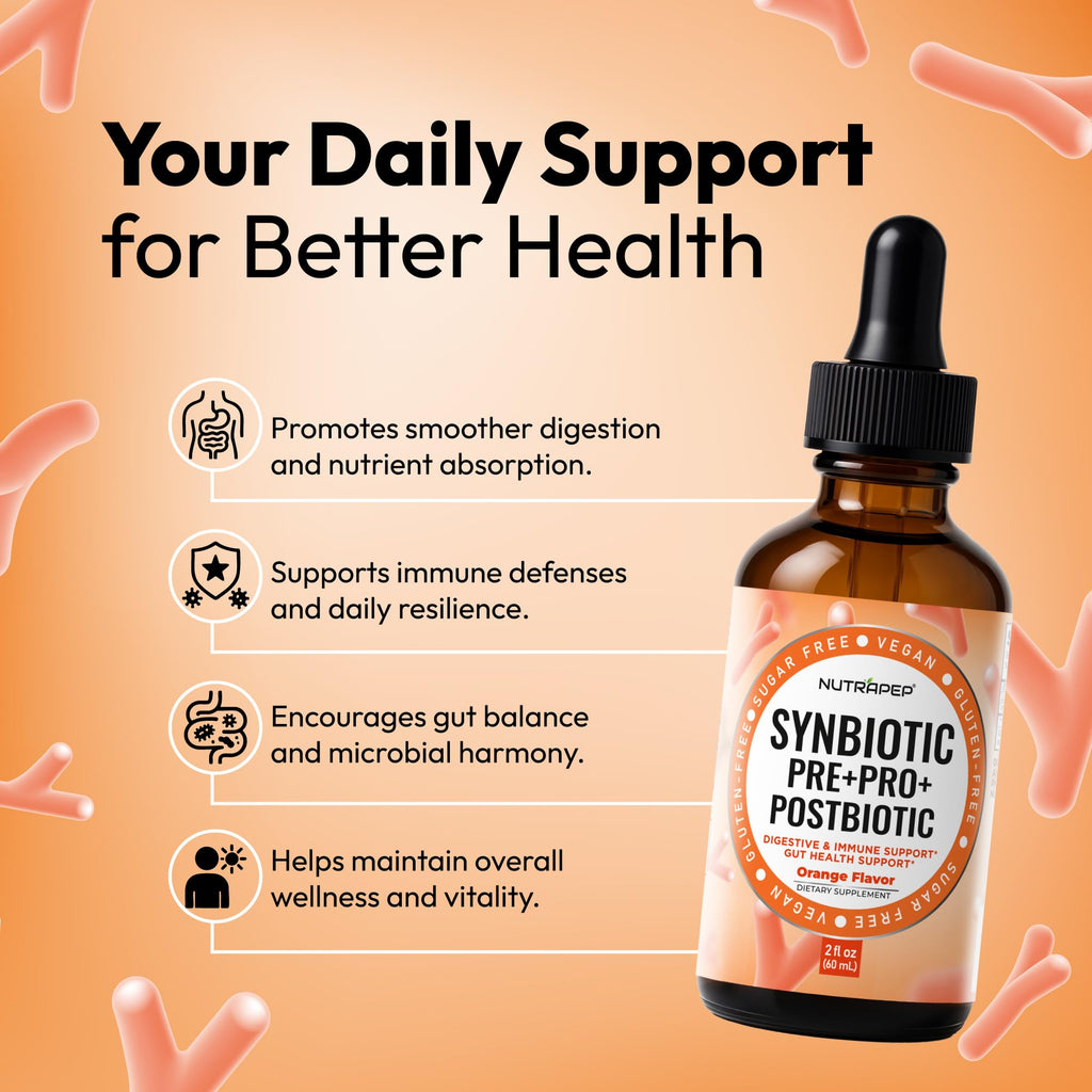 NutraPep Synbiotic Liquid Drops - Probiotic Prebiotic & Postbiotic Supplement for Adults Kids Ages 4+ - Daily Synbiotic for Gut Health Digestive & Immune Support - FENGGESTORE20