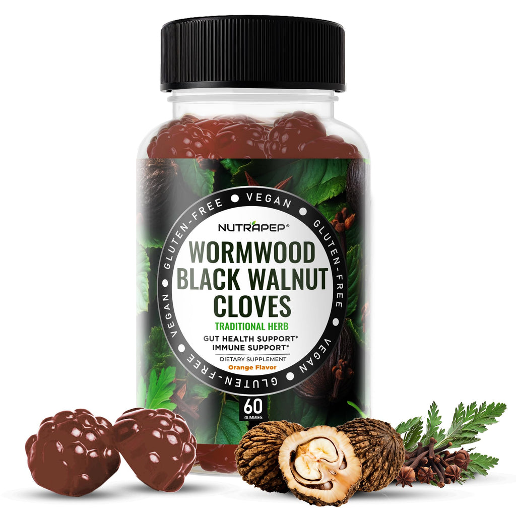 NutraPep Wormwood Black Walnut & Cloves Gummies - Gut Health Immune Support & Natural Detox Cleanse Traditional Herbal Supplement - Vegan Gluten-Free - FENGGESTORE20