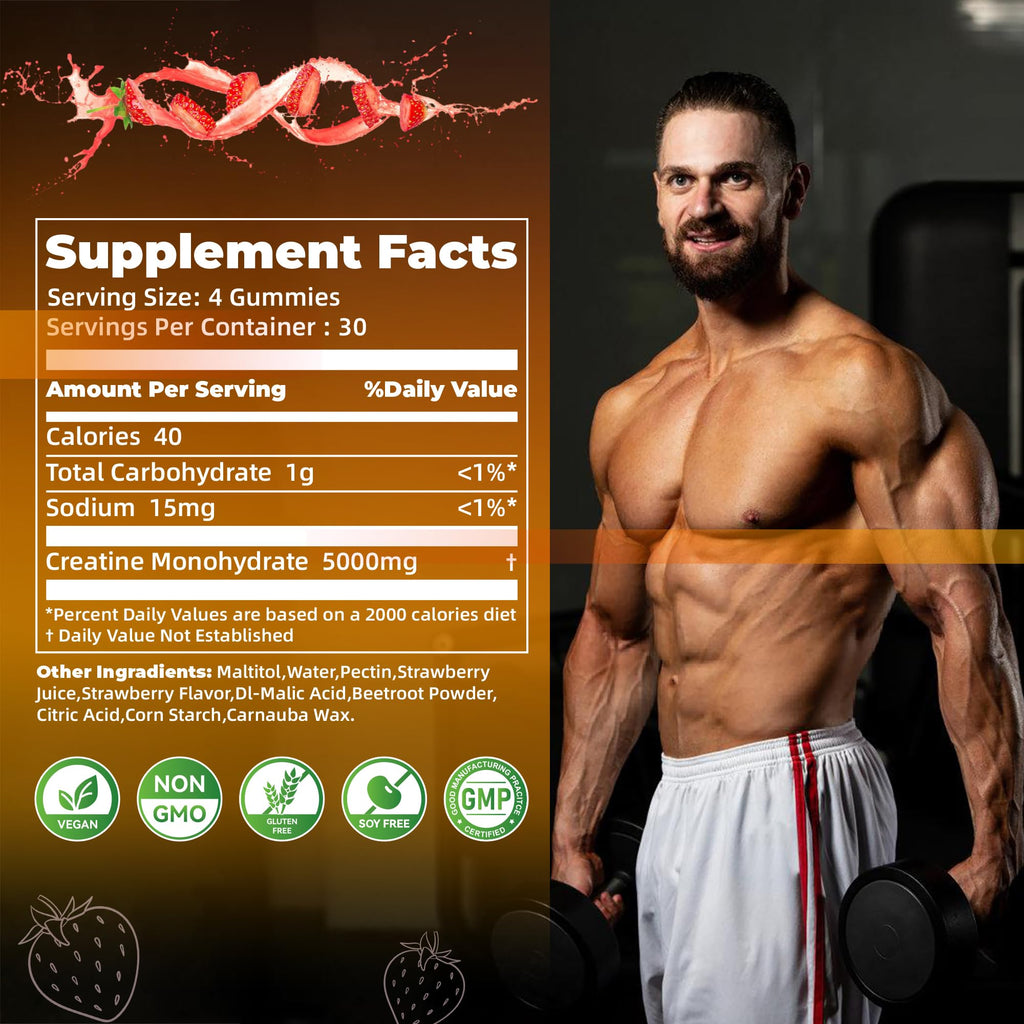 Nutravita NSF Certified Creatine Gummy - Creatine Monohydrate Gummies for Men & Women-5g of Creatine Monohydrate per Serving - Sugar Free, - FENGGESTORE20