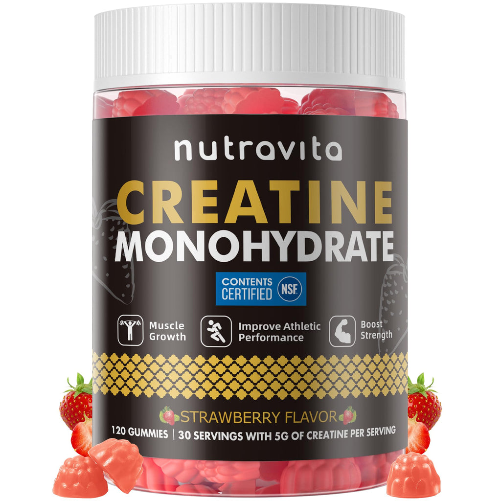 Nutravita NSF Certified Creatine Gummy - Creatine Monohydrate Gummies for Men & Women-5g of Creatine Monohydrate per Serving - Sugar Free, - FENGGESTORE20