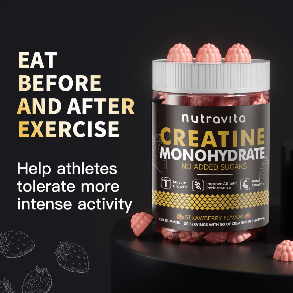 Nutravita NSF Certified Creatine Gummy - Creatine Monohydrate Gummies for Men & Women-5g of Creatine Monohydrate per Serving - Sugar Free, - FENGGESTORE20