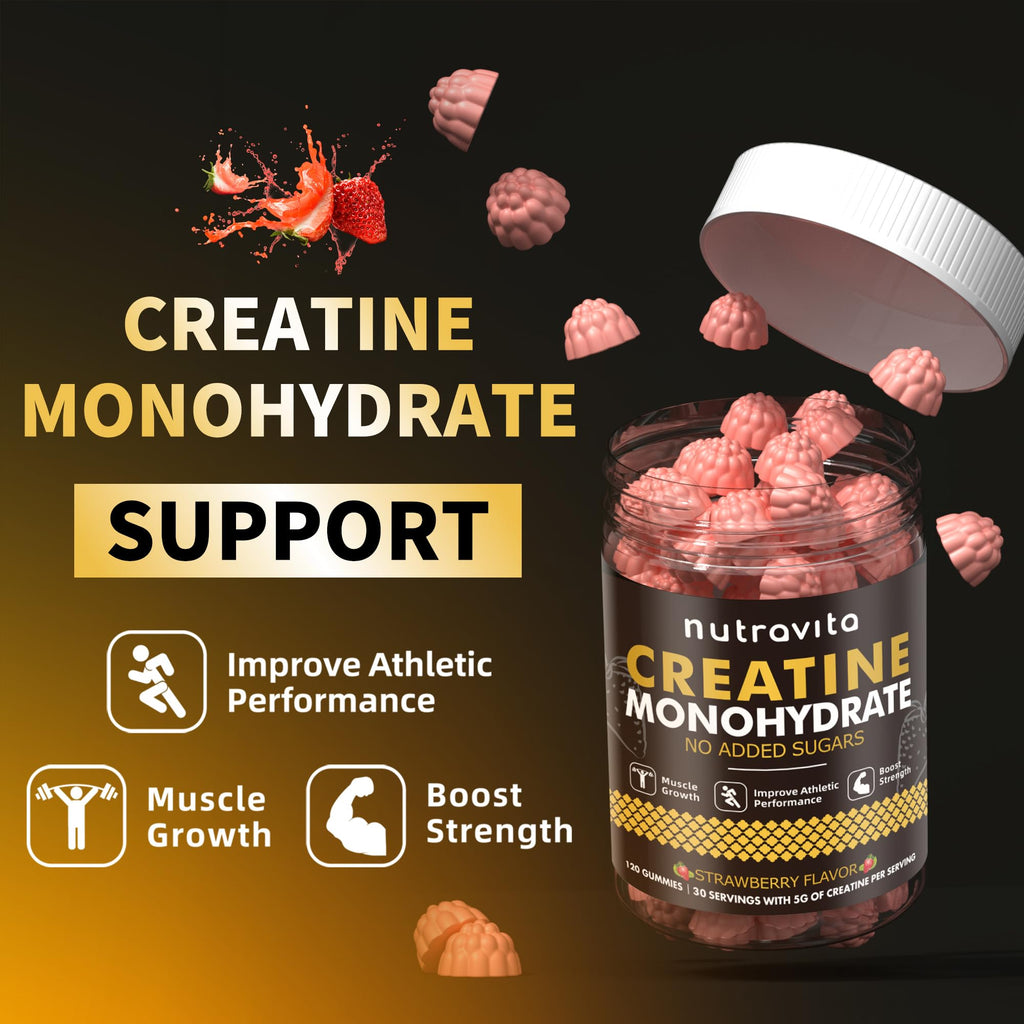 Nutravita NSF Certified Creatine Gummy - Creatine Monohydrate Gummies for Men & Women-5g of Creatine Monohydrate per Serving - Sugar Free, - FENGGESTORE20