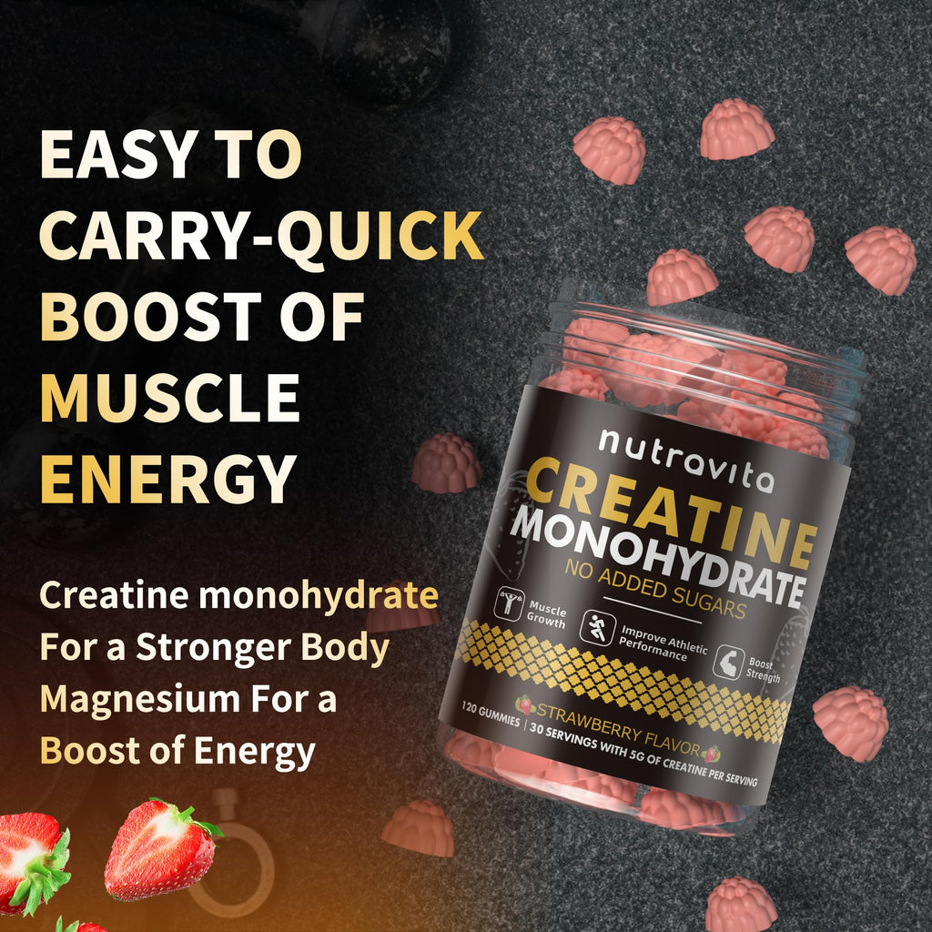 Nutravita NSF Certified Creatine Gummy - Creatine Monohydrate Gummies for Men & Women-5g of Creatine Monohydrate per Serving - Sugar Free, - FENGGESTORE20