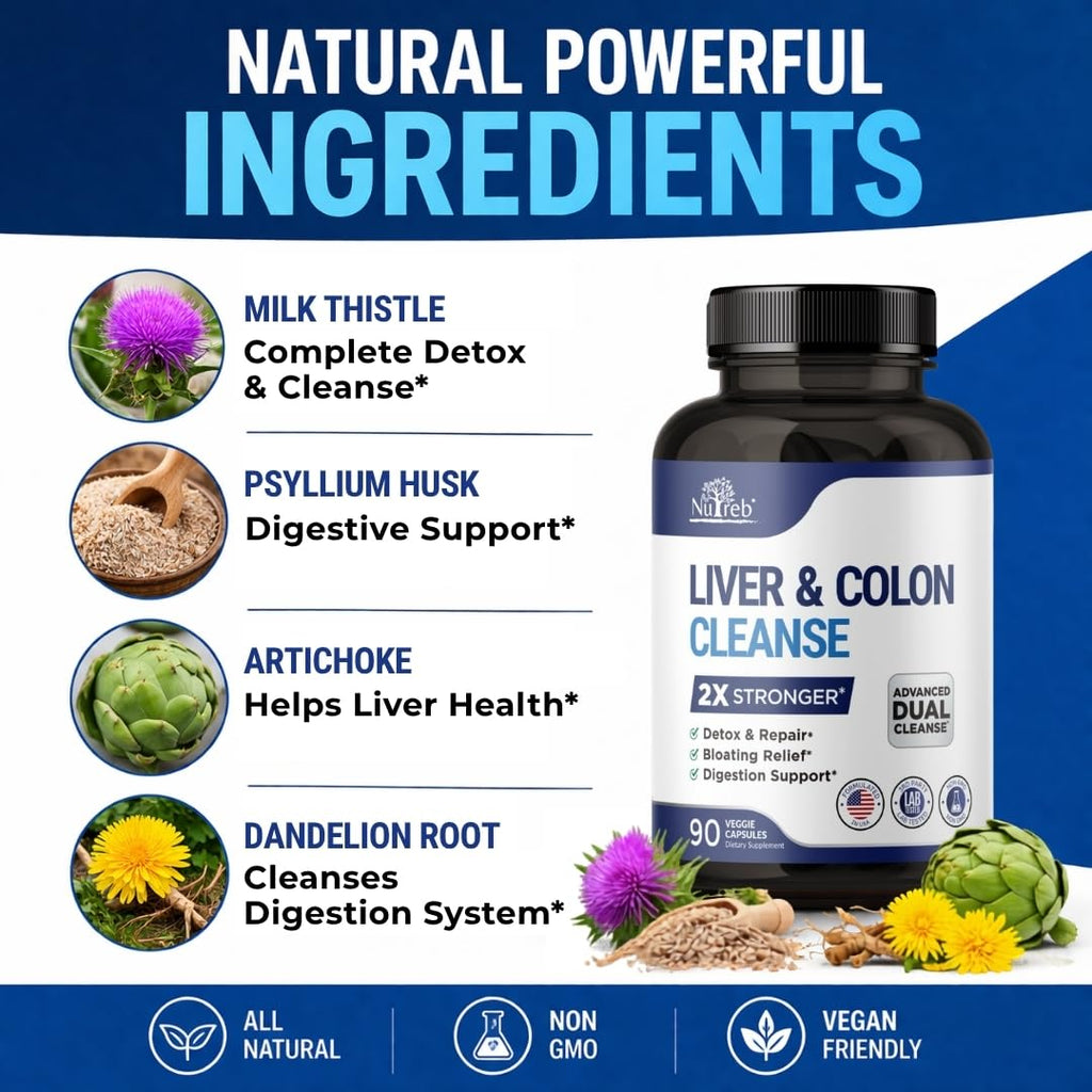 Nutreb Liver & Colon Cleanse - 2X Stronger - Liver Cleanse Detox & Repair - Colon Cleanser & Detox - Premium Milk Thistle Supplement - FENGGESTORE20