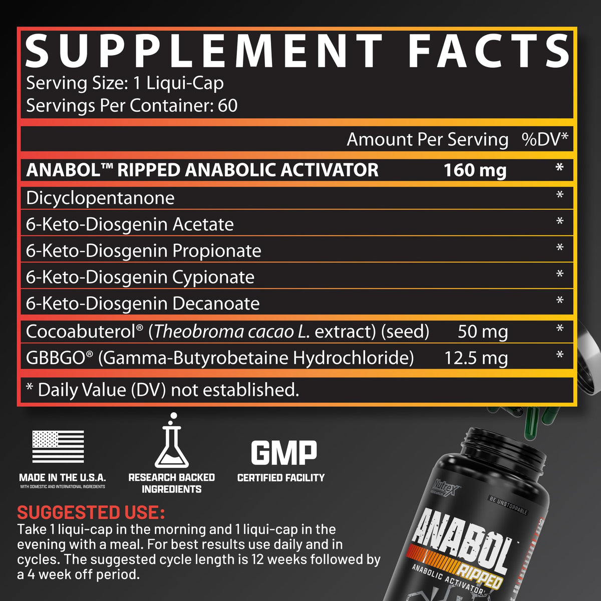 Nutrex Research Anabol Ripped Anabolic Muscle Builder for Men, 2-in-1 Muscle Builder and Shredding Supplement, (60 Count) - FENGGESTORE20