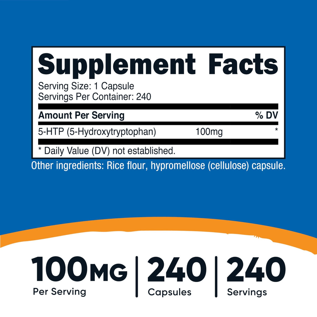 Nutricost 5-HTP 100mg, 240 Vegetarian Capsules (5-Hydroxytryptophan) - Non-GMO & Gluten Free - FENGGESTORE20
