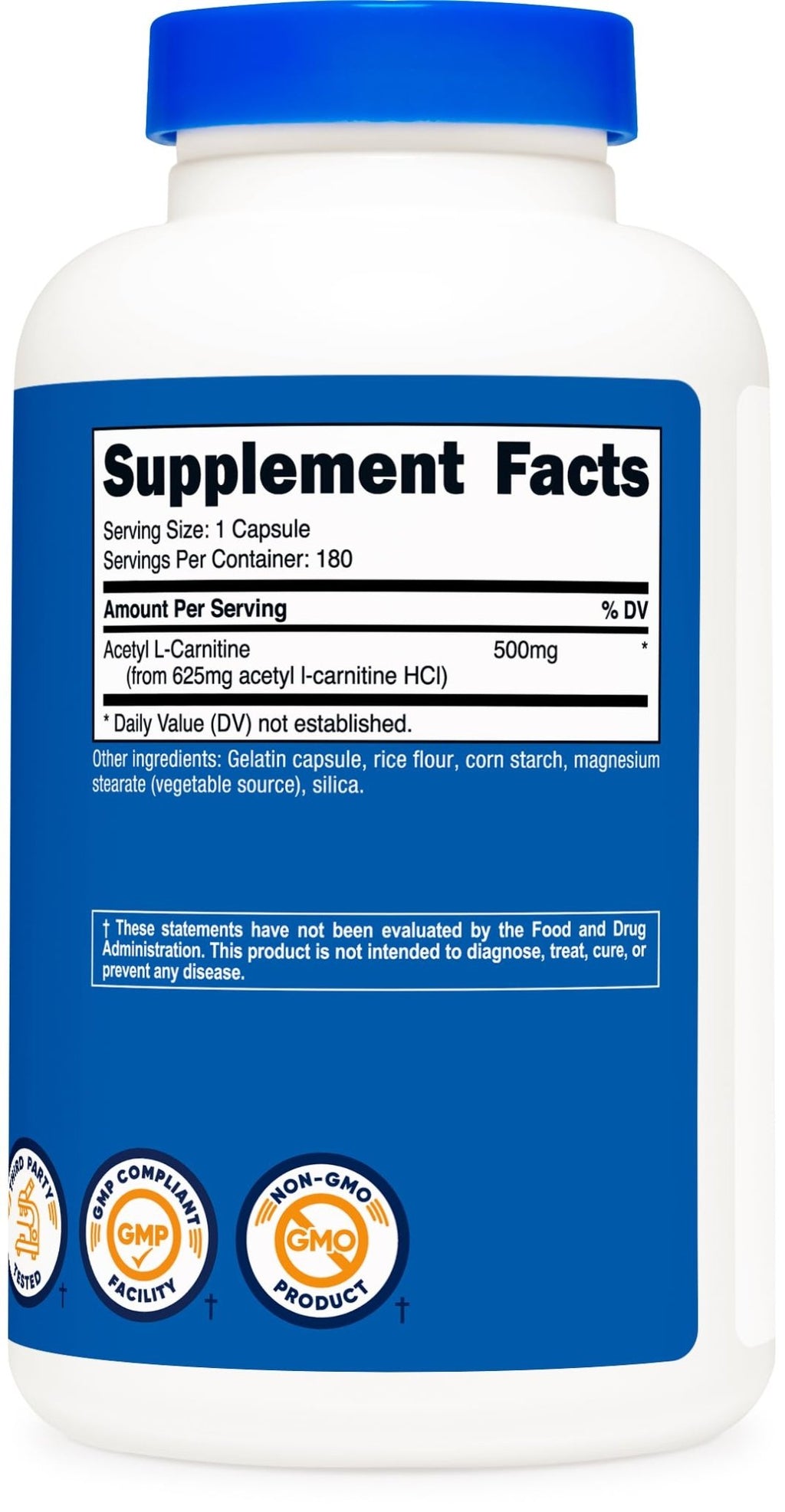 Nutricost Acetyl L-Carnitine (ALCAR) 500mg, 180 Capsules, 180 Servings - Non-GMO and Gluten Free, 1 Capsule per Serving - FENGGESTORE20