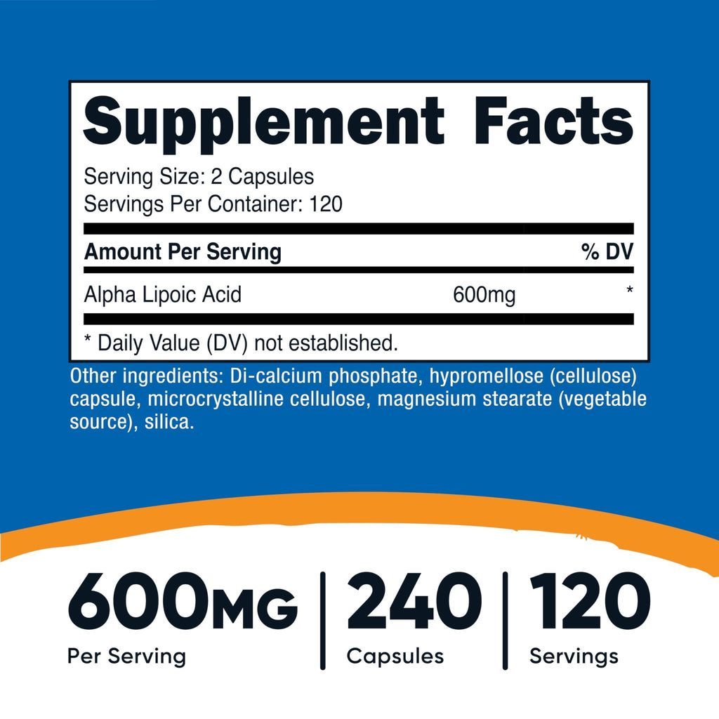 Nutricost Alpha Lipoic Acid 600mg Per Serving, 240 Capsules - Gluten Free, Vegetarian Capsules, Soy Free & Non-GMO - FENGGESTORE20