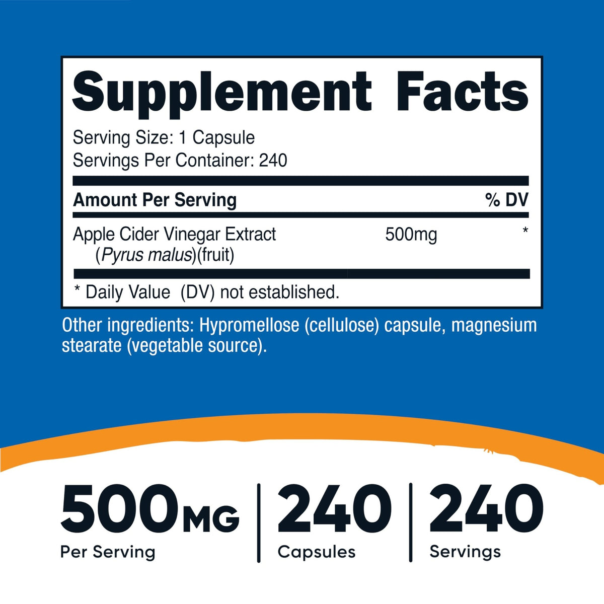 Nutricost Apple Cider Vinegar Capsules 500mg, 240 Vegetarian Capsules - Natural, Vegetarian, GMP, Non-GMO and Gluten Free - FENGGESTORE20