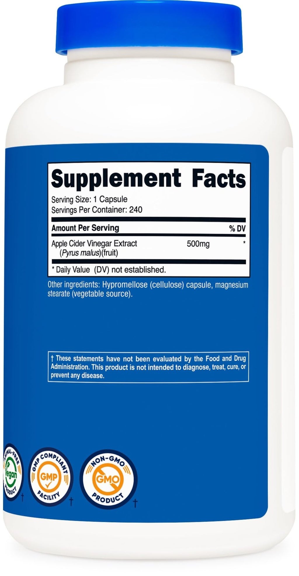Nutricost Apple Cider Vinegar Capsules 500mg, 240 Vegetarian Capsules - Natural, Vegetarian, GMP, Non-GMO and Gluten Free - FENGGESTORE20
