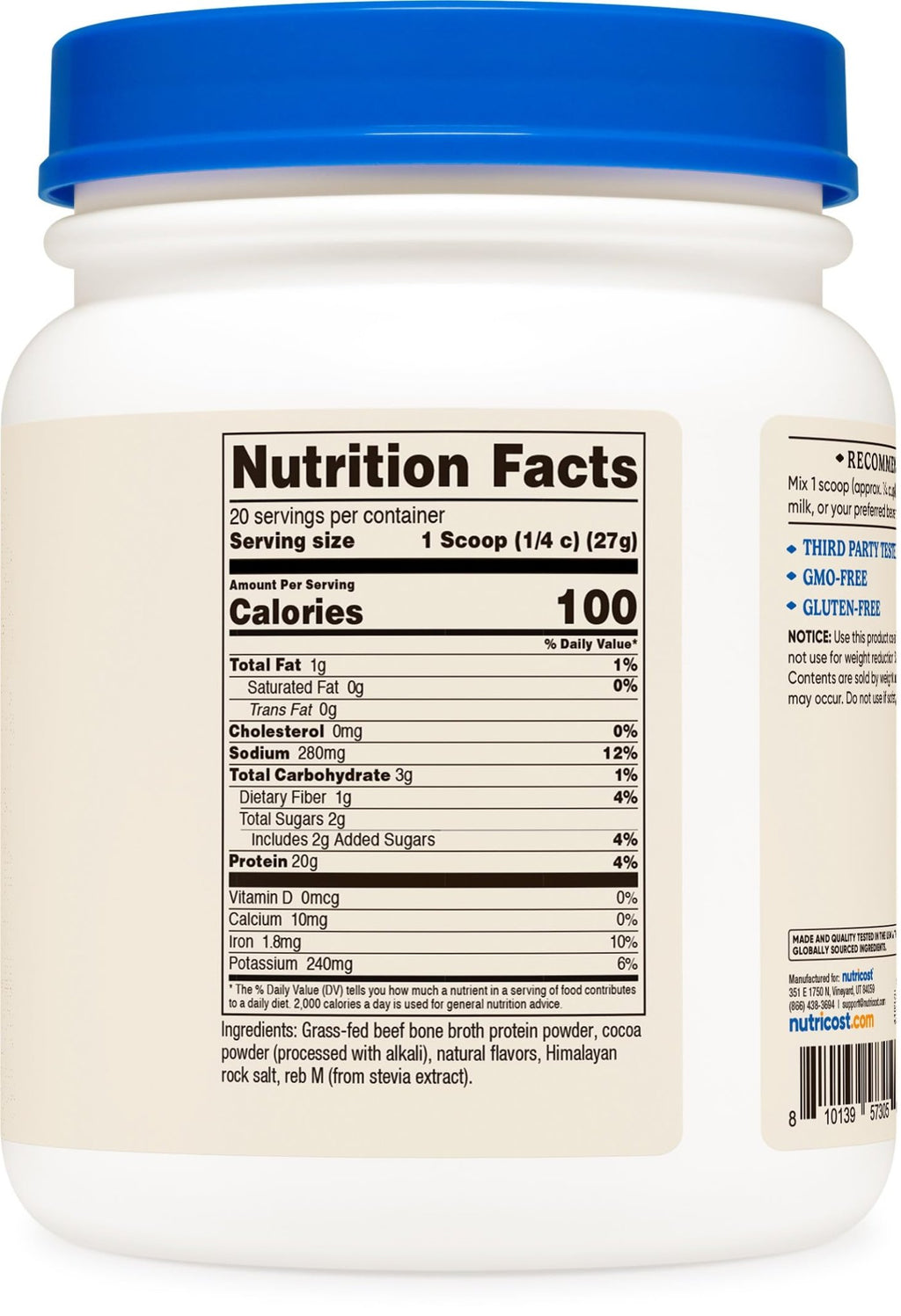 Nutricost Beef Bone Broth Protein Powder Chocolate (20 Servings) - Gluten-Free, GMO-Free - FENGGESTORE20