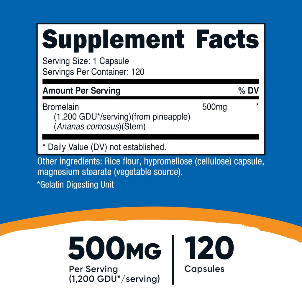Nutricost Bromelain 500mg, 120 Vegetarian Capsules - Bromelain (1200 GDU), Non-GMO, Gluten Free - FENGGESTORE20