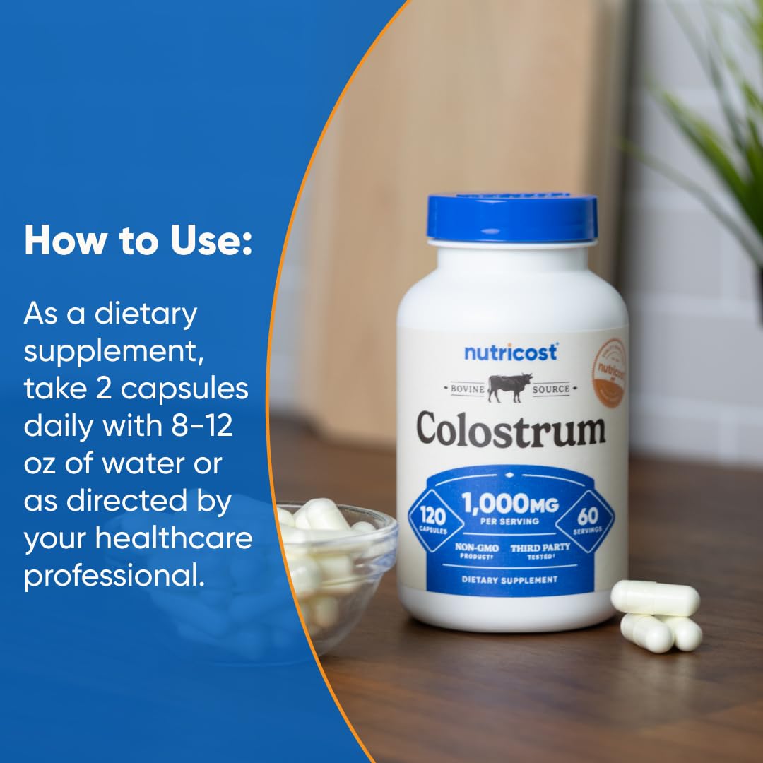Nutricost Colostrum 1000mg, 120 Capsules - Gluten Free & GMO Free, 60 Servings - FENGGESTORE20