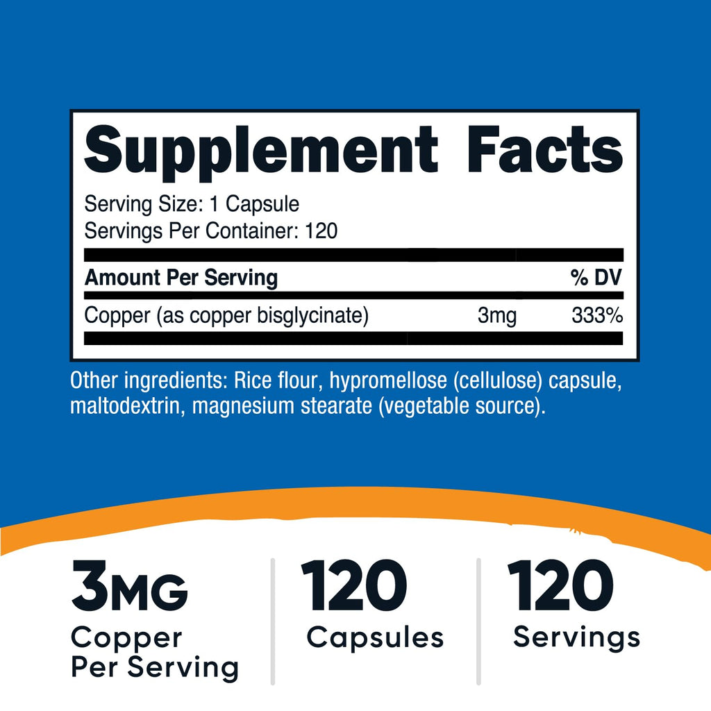 Nutricost Copper Glycinate Capsules (120 Capsules, 3MG Copper per Serving) - Non GMO, Vegan - FENGGESTORE20