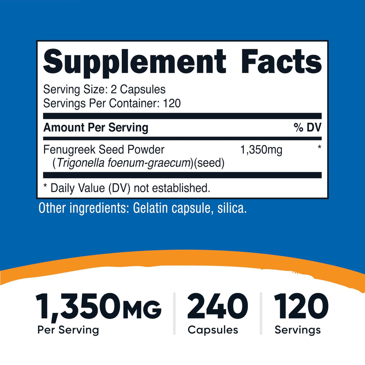 Nutricost Fenugreek Seed 1350mg, 240 Capsules - Gluten Free, Non-GMO, 675mg Per Capsule - FENGGESTORE20