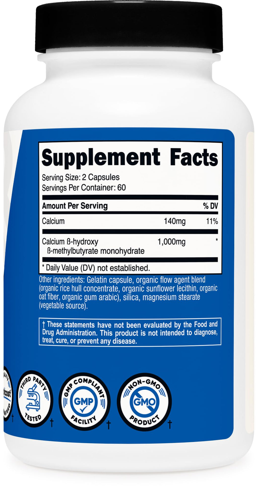 Nutricost HMB (Beta-Hydroxy Beta-Methylbutyrate) 1000mg (120 Capsules) - 500mg Per Capsule, 60 Servings - Gluten Free and Non-GMO - FENGGESTORE20