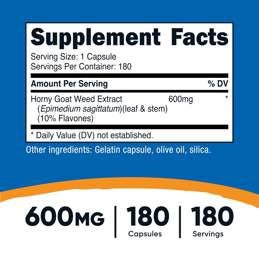 Nutricost Horny Goat Weed Extract (Epimedium) - 180 Capsules, 180 Servings, 600mg Per Capsule - FENGGESTORE20