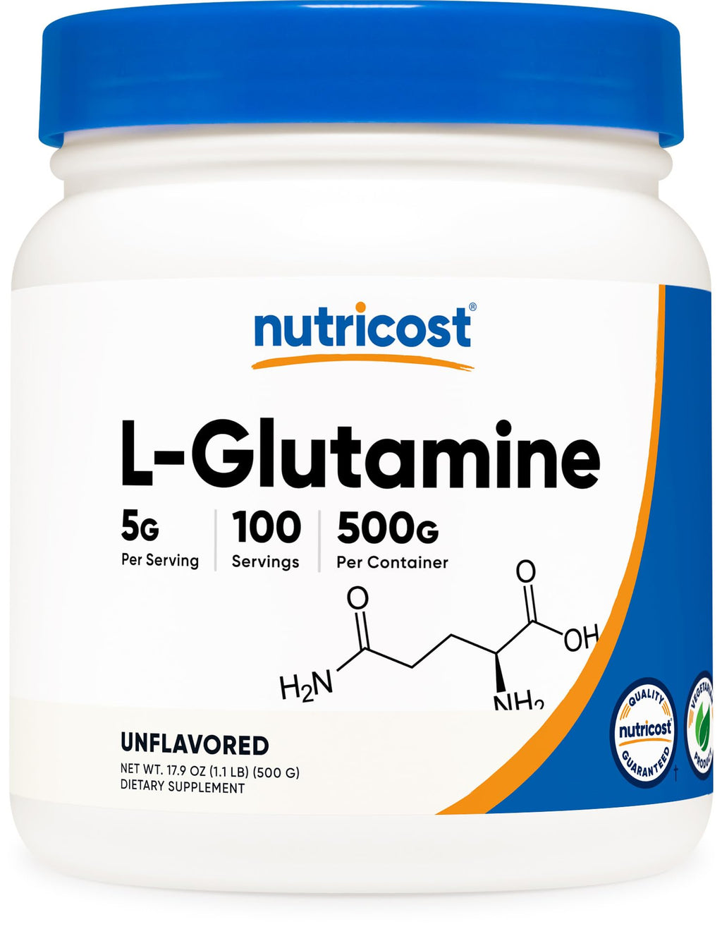 Nutricost L-Glutamine Powder (500 Grams) Unflavored - Gluten Free & Non-GMO, 100 Servings - FENGGESTORE20