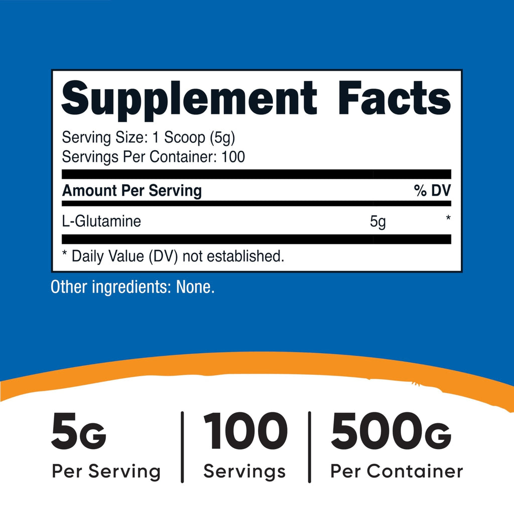 Nutricost L-Glutamine Powder (500 Grams) Unflavored - Gluten Free & Non-GMO, 100 Servings - FENGGESTORE20