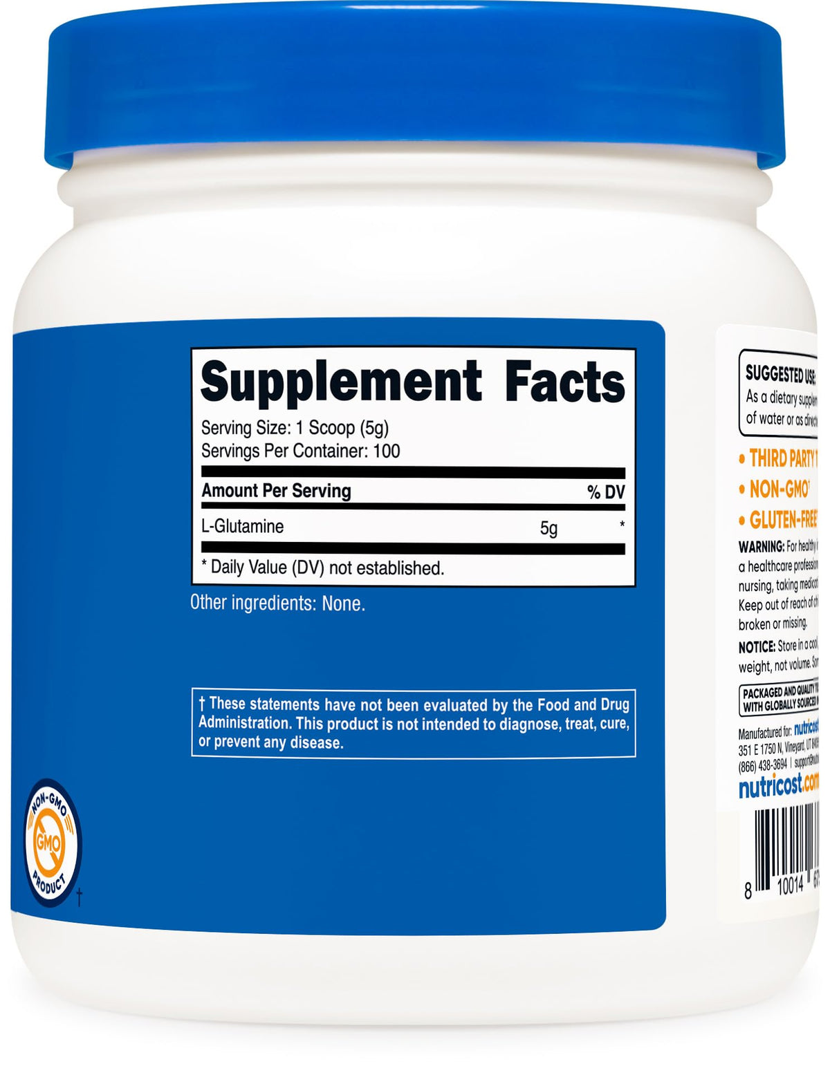 Nutricost L-Glutamine Powder (500 Grams) Unflavored - Gluten Free & Non-GMO, 100 Servings - FENGGESTORE20