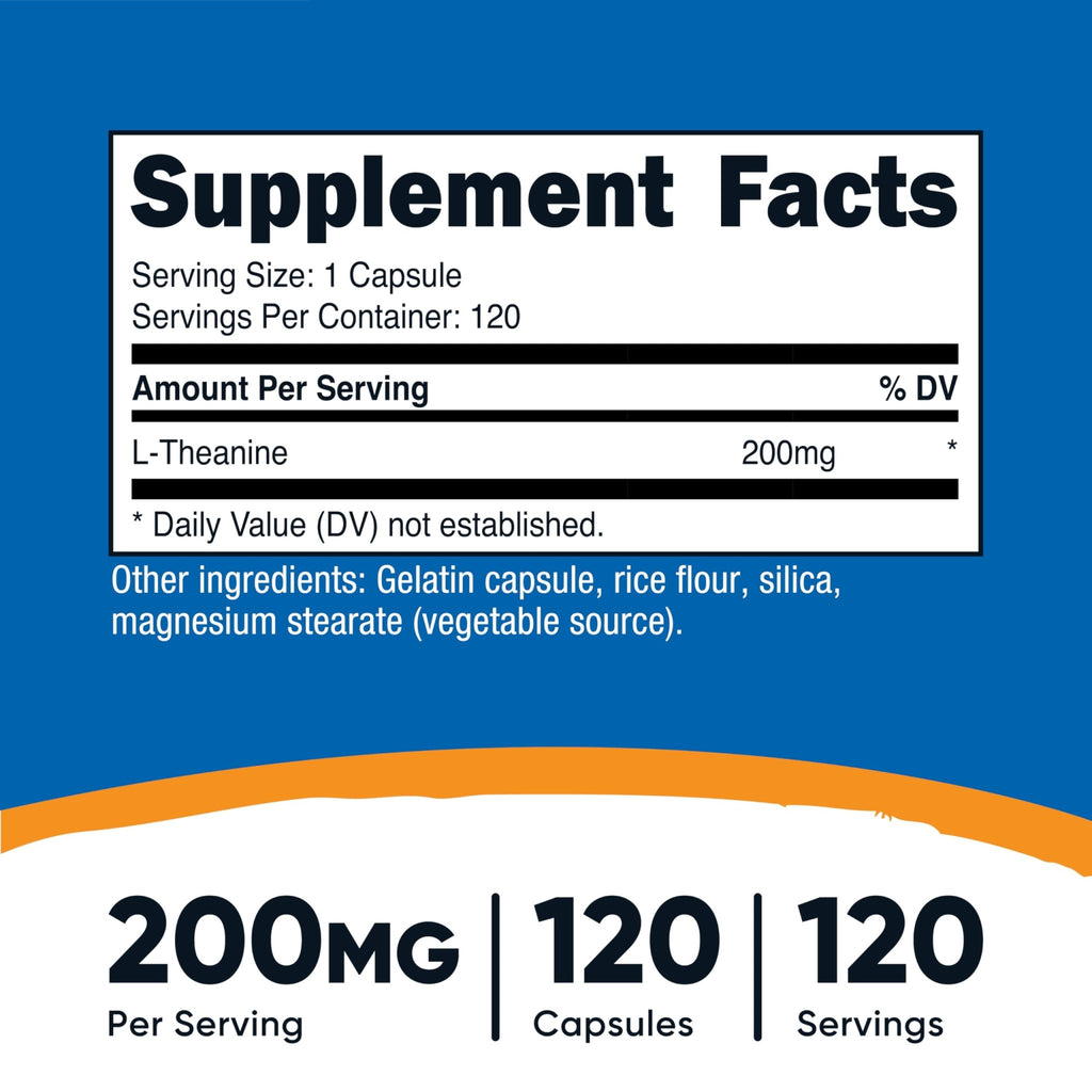 Nutricost L-Theanine 200mg, 120 Capsules, Double Strength - Non-GMO, Gluten Free - FENGGESTORE20