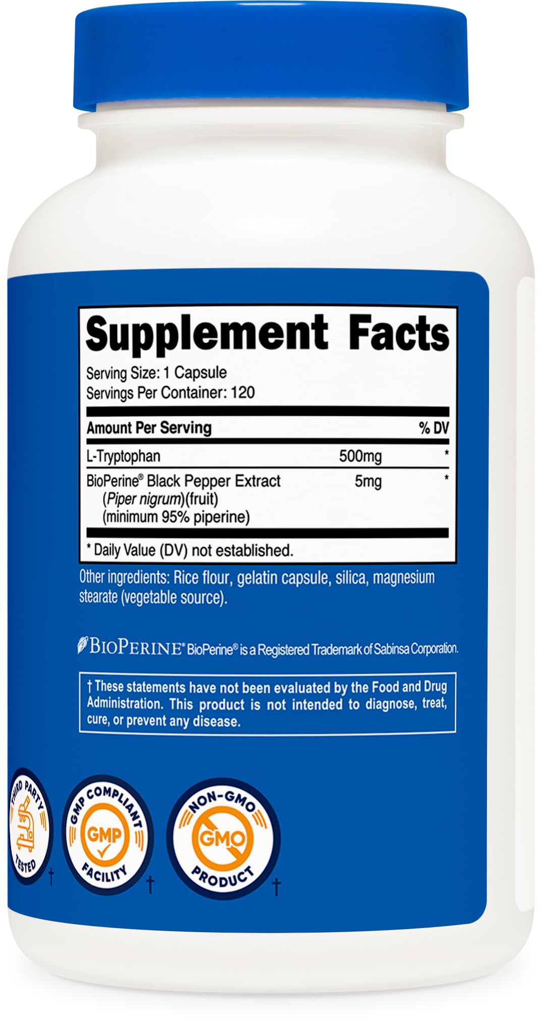 Nutricost L-Tryptophan 500mg, 120 Capsules - with BioPerine, Gluten Free, Non-GMO - FENGGESTORE20