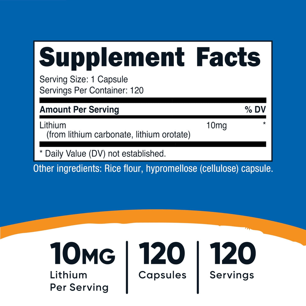 Nutricost Lithium Orotate (10mg) 120 Capsules - Vegan Lithium Supplement, GMO-Free, Gluten-Free - FENGGESTORE20