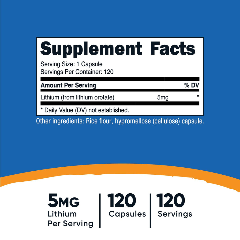 Nutricost Lithium Orotate 5mg, 120 Capsules - Veggie Caps, Non-GMO, Gluten Free - FENGGESTORE20