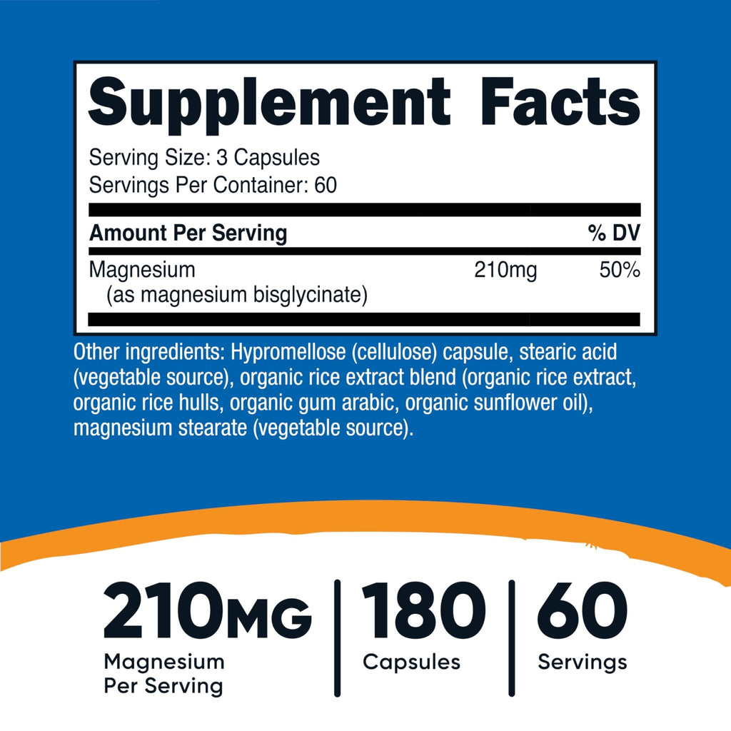 Nutricost Magnesium Glycinate Capsules (180 Capsules, 210 mg Per Serving) - Magnesium Glycinate Supplement for Gentle Absorption - FENGGESTORE20