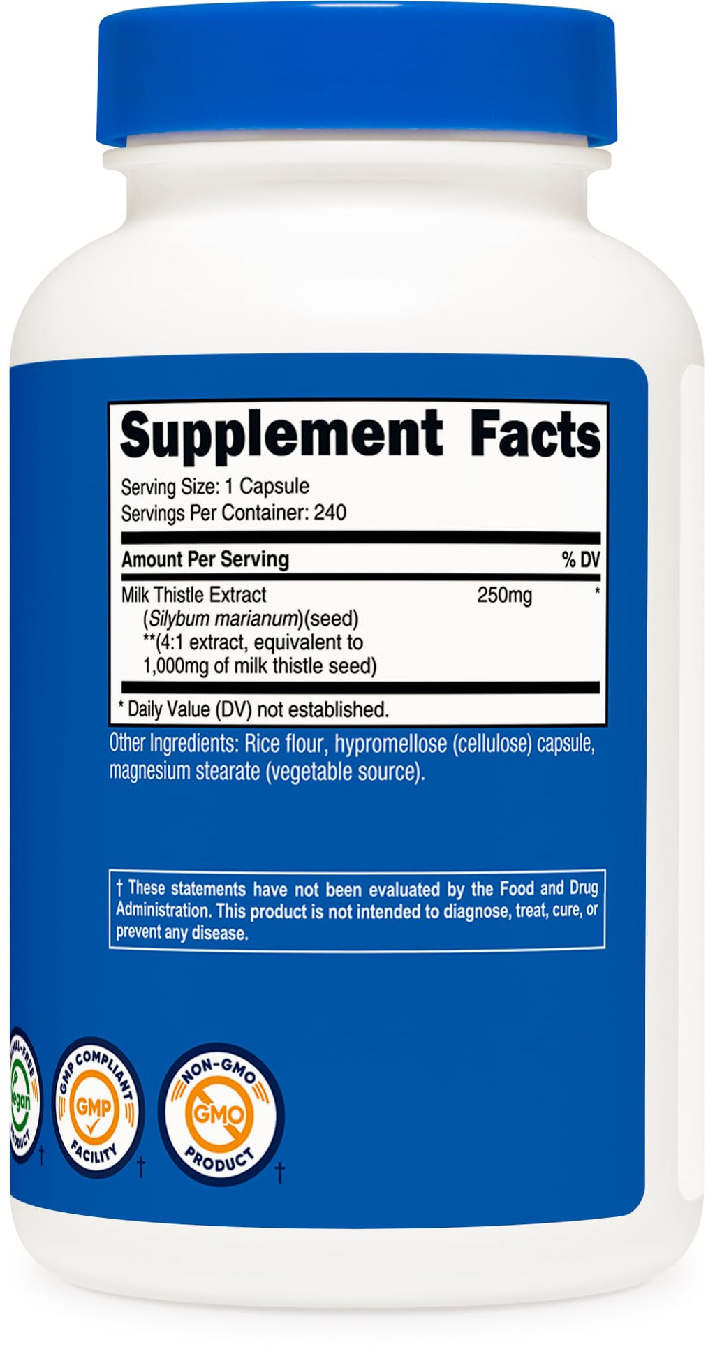 Nutricost Milk Thistle Extract 240 Capsules for 240 Servings Per Bottle - Vegan, GMO Free and Gluten Free - FENGGESTORE20