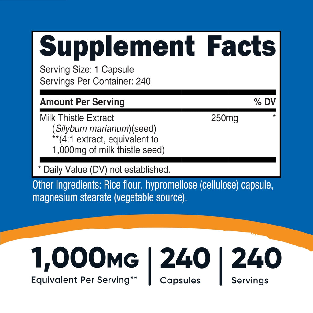 Nutricost Milk Thistle Extract 240 Capsules for 240 Servings Per Bottle - Vegan, GMO Free and Gluten Free - FENGGESTORE20