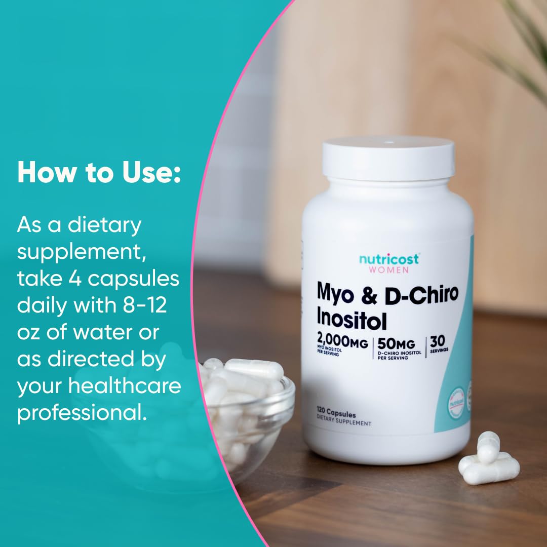 Nutricost Myo Inositol & D-Chiro Inositol for Women 2000mg, 120 Capsules, 2000mg Myo & 50mg D-Chiro Per Serving, 30 Servings - FENGGESTORE20