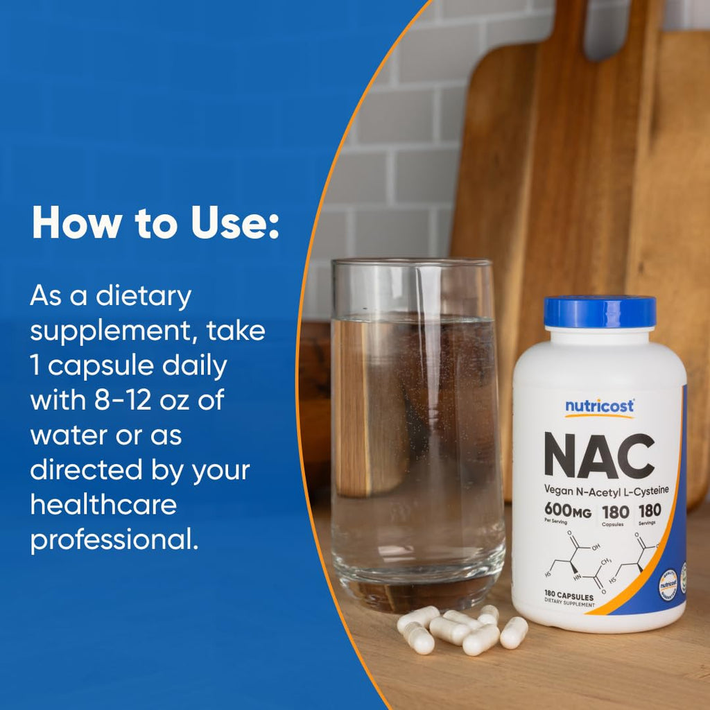 Nutricost N-Acetyl L-Cysteine (NAC) 600mg, 180 Capsules - Non-GMO, Gluten Free - FENGGESTORE20