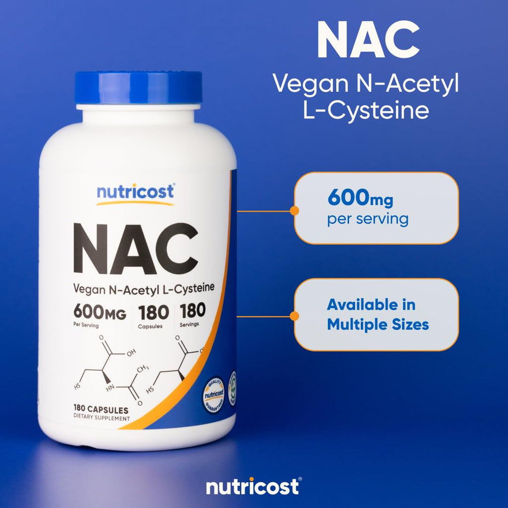 Nutricost N-Acetyl L-Cysteine (NAC) 600mg, 180 Capsules - Non-GMO, Gluten Free - FENGGESTORE20